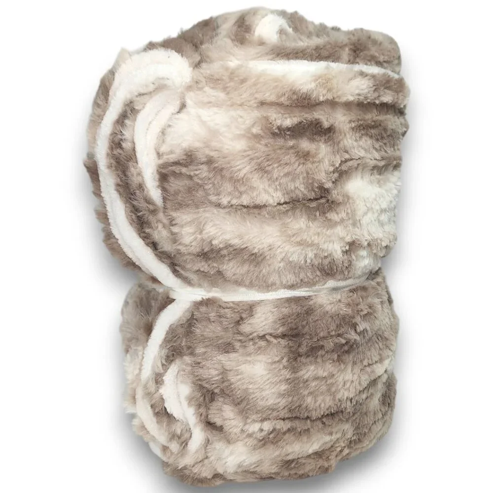 ULTA Beauty Plush Throw Blanket Faux Fur 50x60 Taupe White NWT Ltd Edition